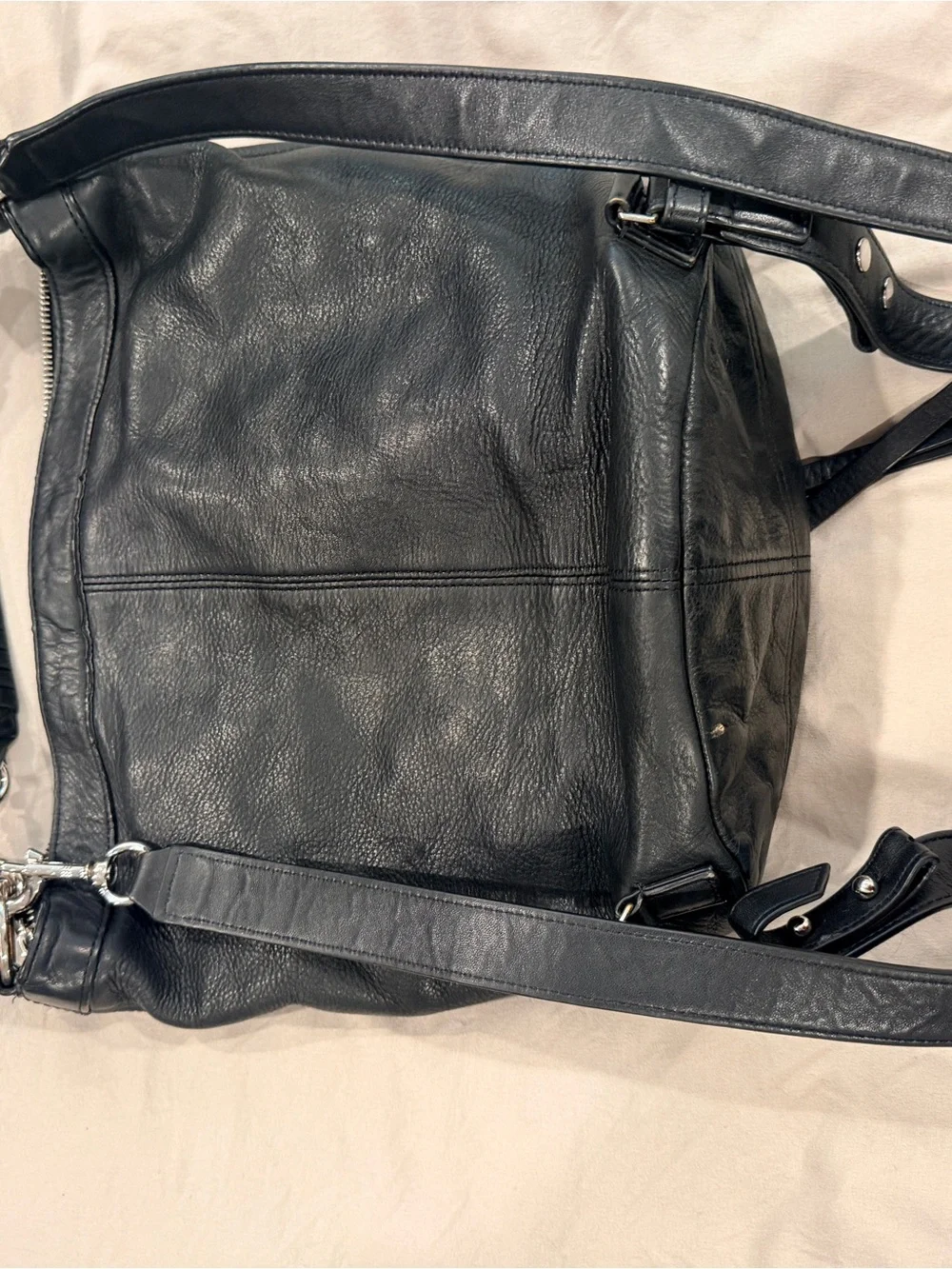 AllSaints Black Leather Convertible Backpack Shoulder Bag